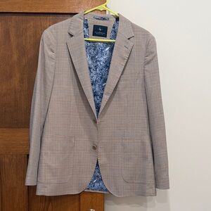 Tailorbyrd Light Brown Blazer with Blue Patterned Lining